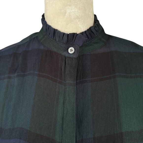Loft Petite blue and green plaid long sleeve collared button down shirt SP - Picture 5 of 10
